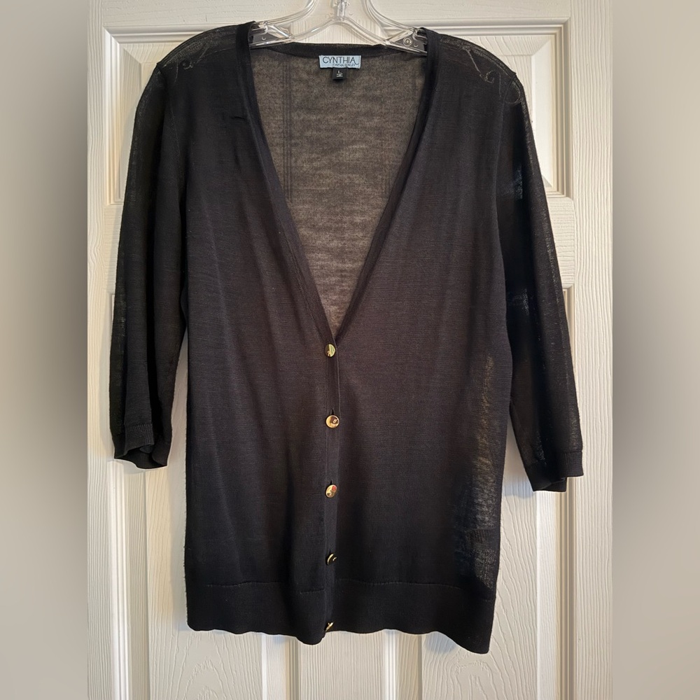 Cynthia Rowley Black 3/4 Sheer V-neck Cardigan Large